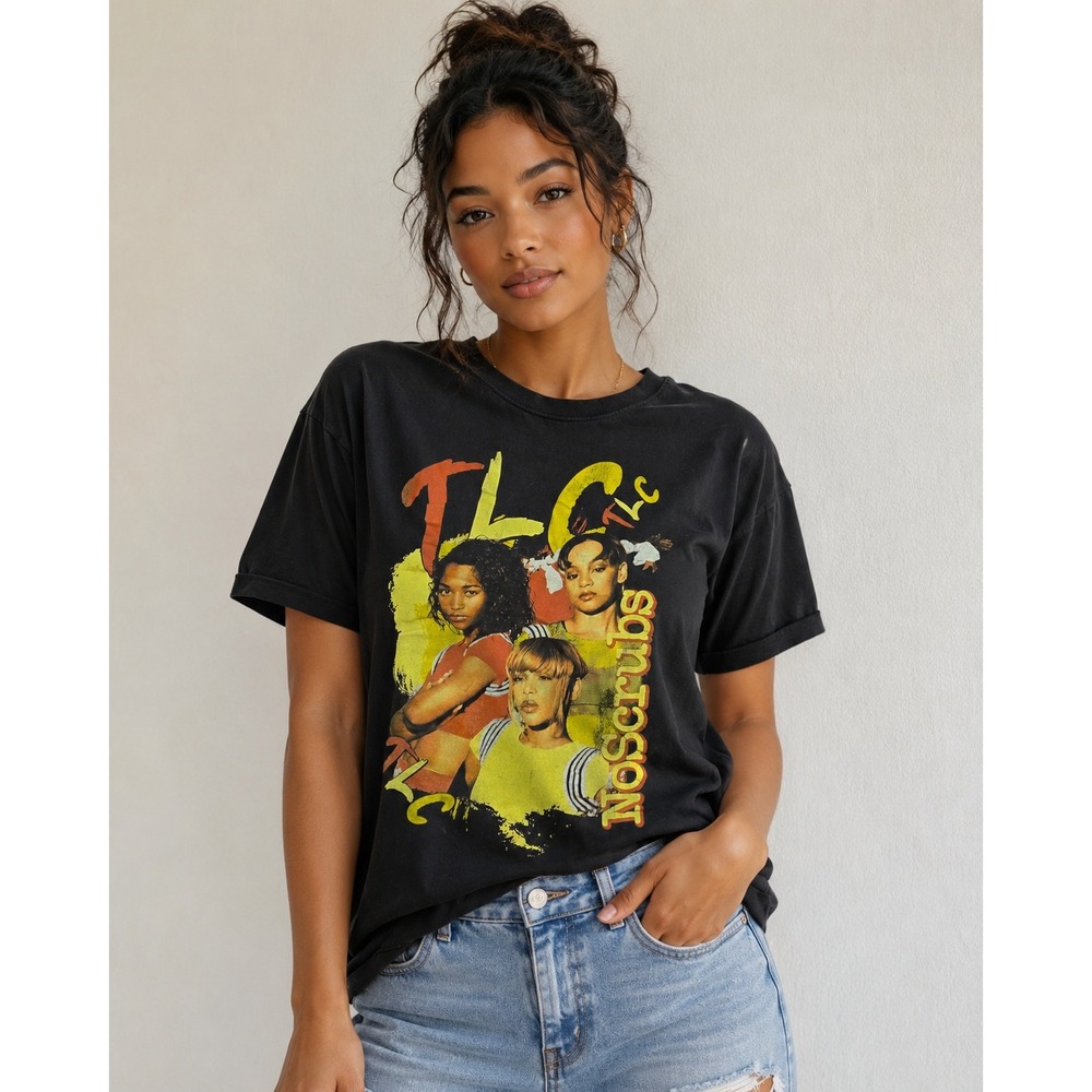 TLC No Scrubs Graphic Tee Womens Medium Black Vintage Style R&B Hip Hop T-Shirt